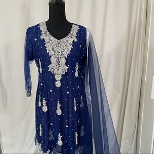 Royal blue Pakistani dress with heavy work